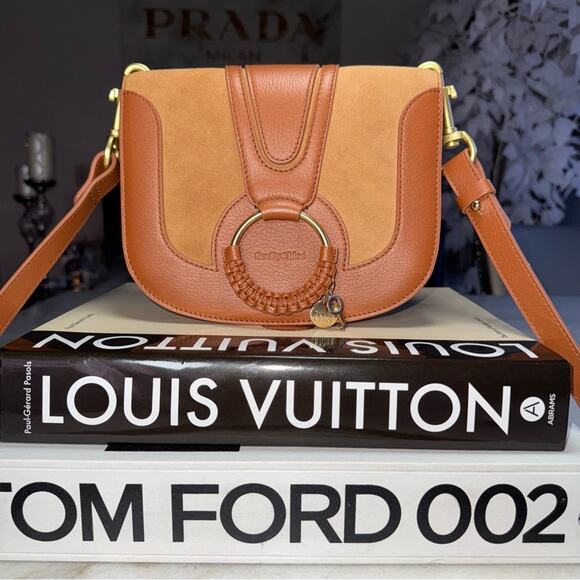 See by Chloé Hana Caramello Leather & Suede Saddle Crossbody Bag - Picture 1 of 15